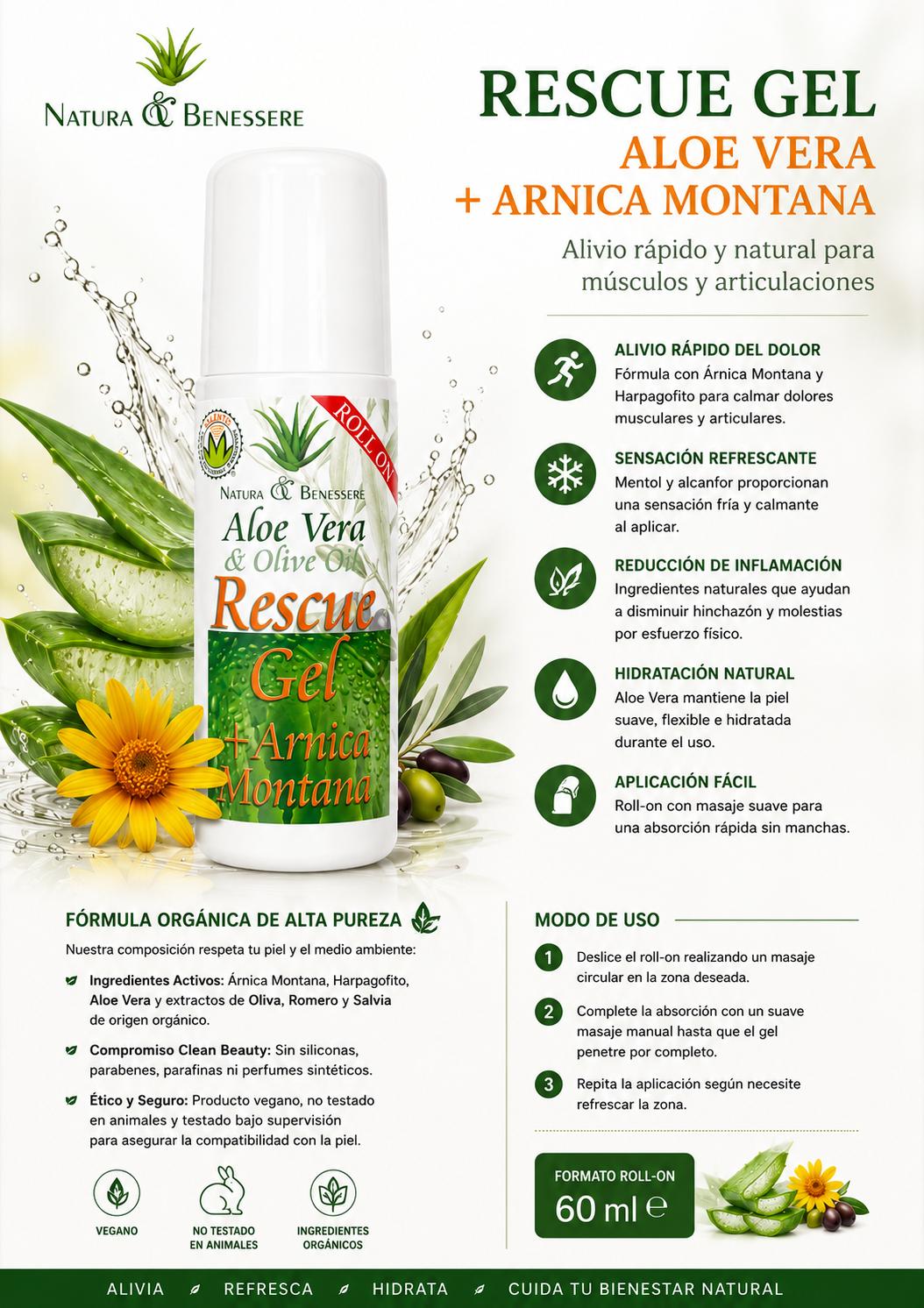 Rescue Gel Aloe Vera y Árnica Montana Roll-On 60ml